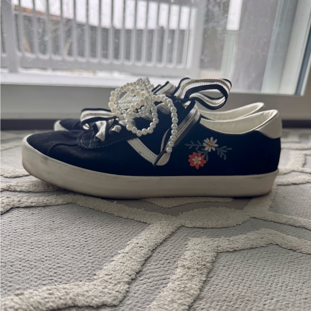 Vans Suede Floral Embroidered Sneakers Boho Pearl Lace Womens 9.5
